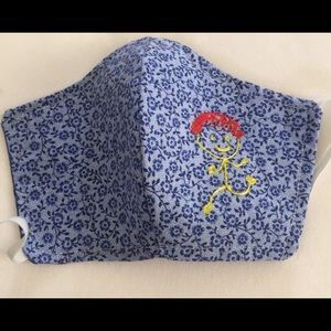 Kids face mask blue with stick figure accent